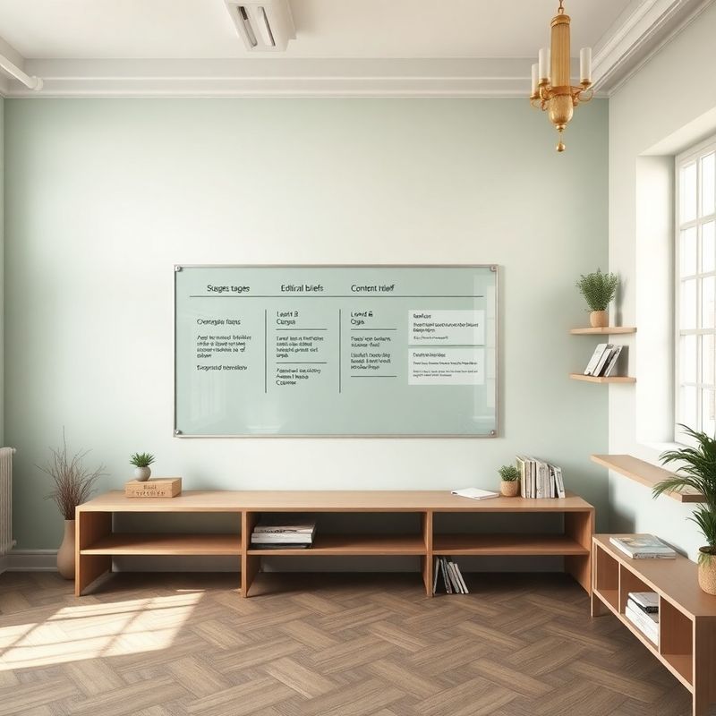 Plzeňské studio se skleněnou tabulí zobrazující čtyřfázový redakční workflow